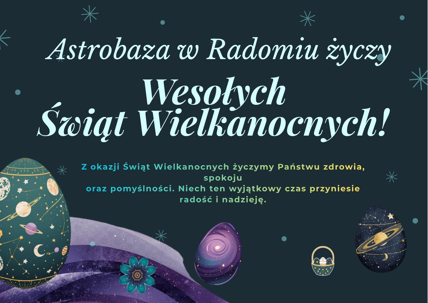 Elegancka kartka wielkanocna z kosmosem i życzeniami